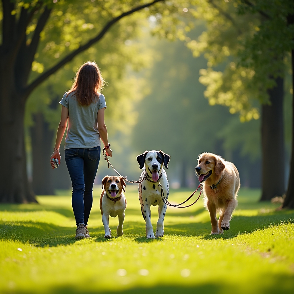 Kutyasétáltatás csoportosan a parkban