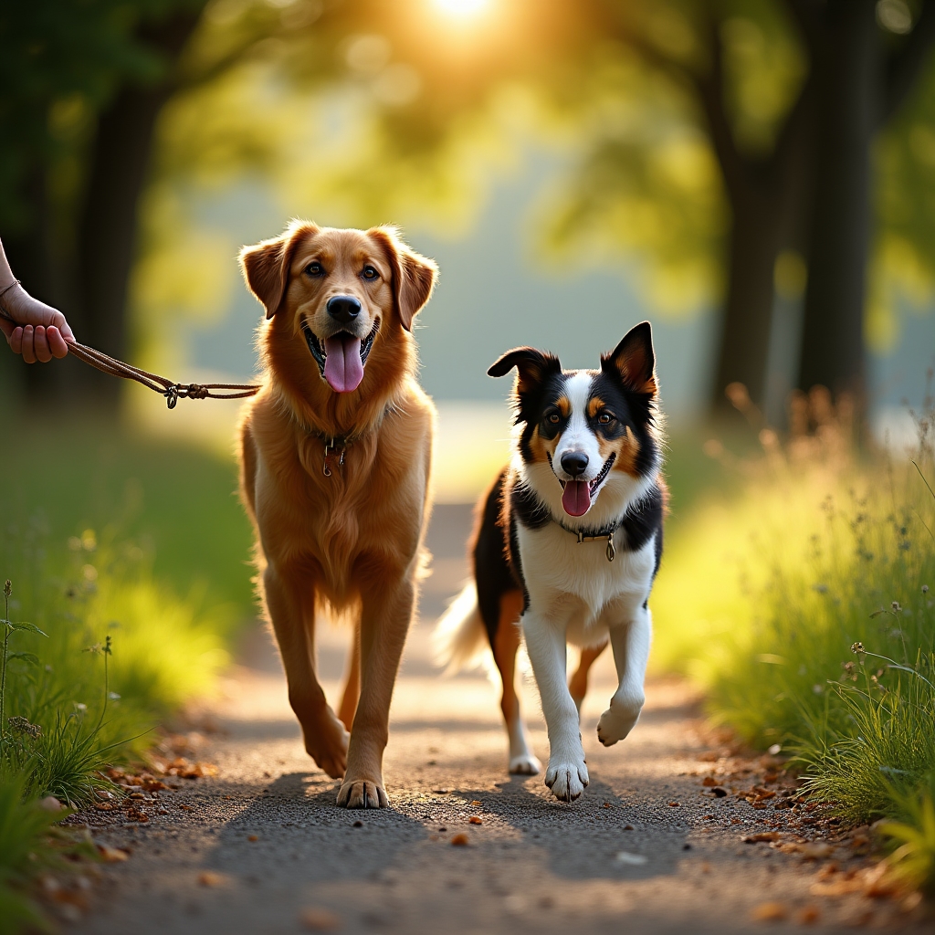 Kutya sétáltatás Keszthelyen napsütéses reggelen